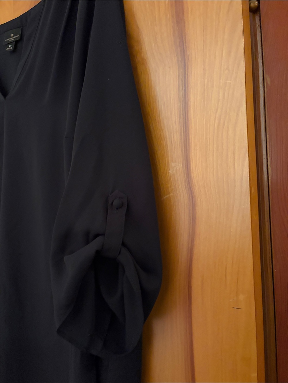 Worthington Black V-Neck Roll-Sleeve Blouse - Picture 3 of 4